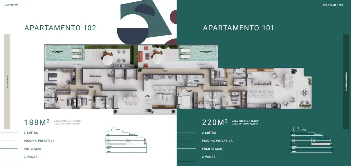 Planta Jade Ocean — Apartamento 202/302 Vista Mar 128m²
